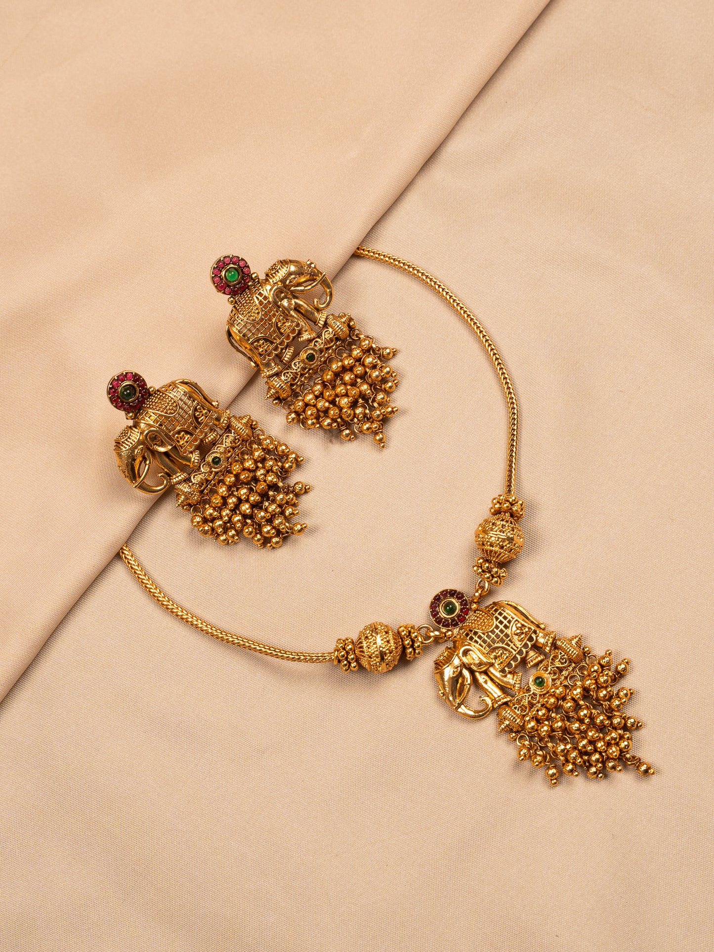 Royal Elephant Motif Temple Necklace Set