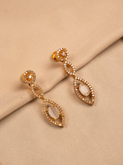 Crystal Glow Drop Necklace Set – Grey Stone & Gold Polish