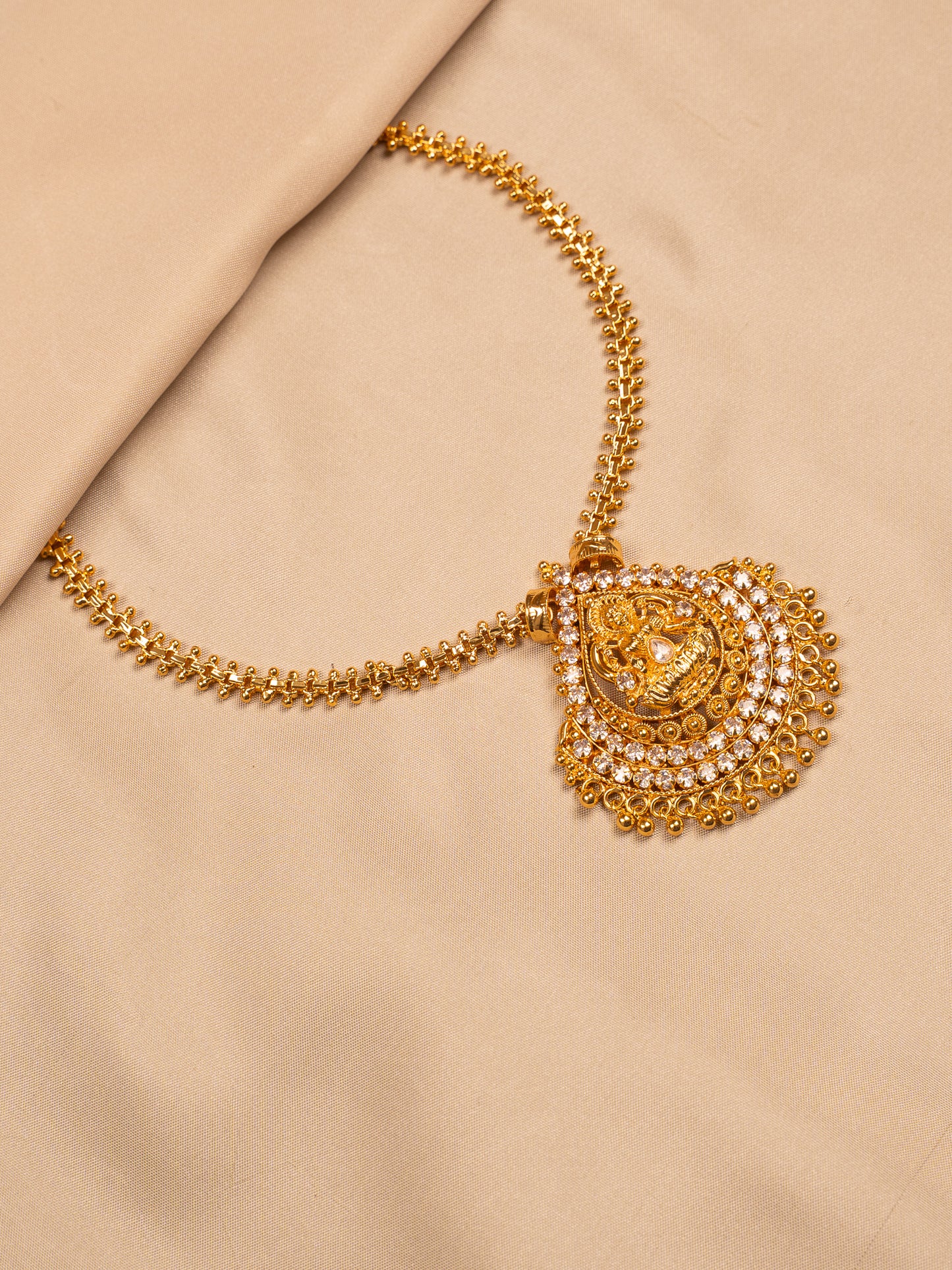Lakshmi Teardrop Pendant with Stone Embellishments – Temple Style Gold Finish