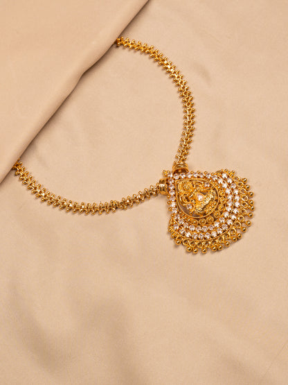 Lakshmi Teardrop Pendant with Stone Embellishments – Temple Style Gold Finish
