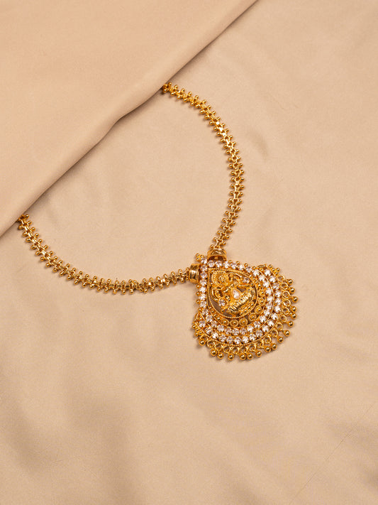 Lakshmi Teardrop Pendant with Stone Embellishments – Temple Style Gold Finish