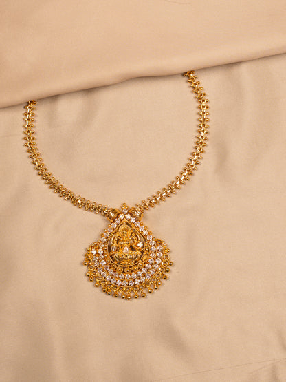 Lakshmi Teardrop Pendant with Stone Embellishments – Temple Style Gold Finish