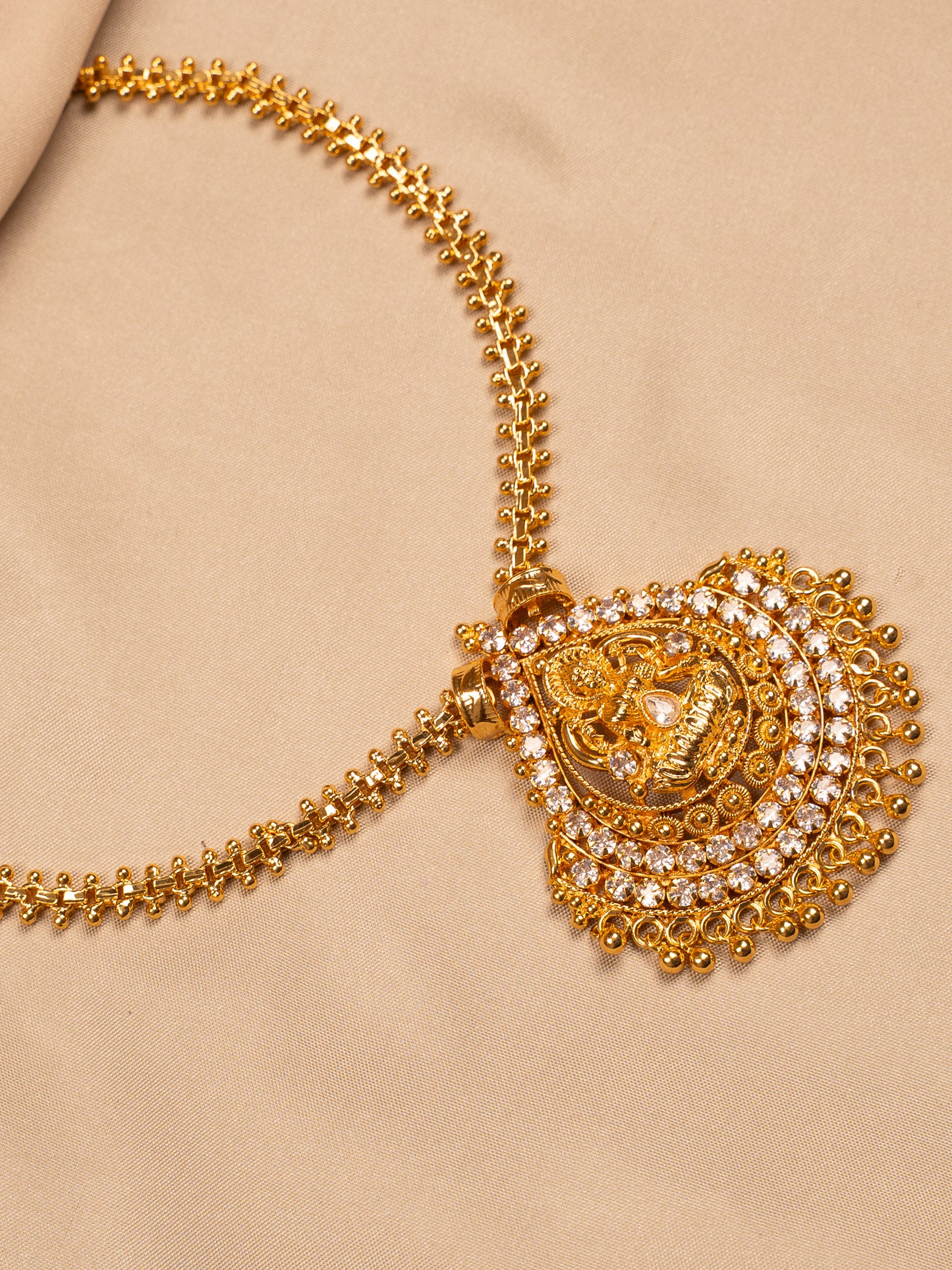 Lakshmi Teardrop Pendant with Stone Embellishments – Temple Style Gold Finish