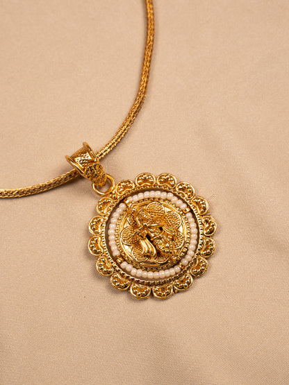 Lakshmi Round Pendant Set with Antique Gold Finish – Temple Jewelry Style