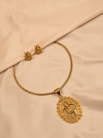 Antique Lakshmi Pendant Set with Stud Earrings – Gold Plated