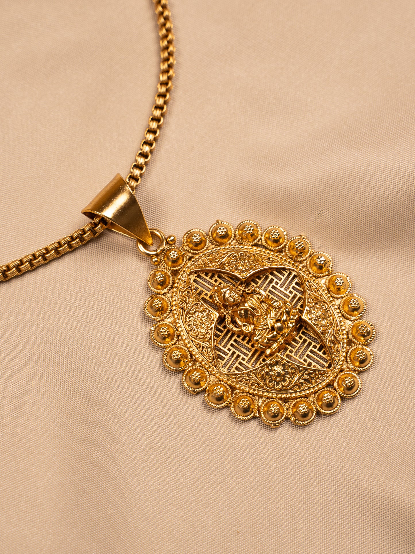 Antique Lakshmi Pendant Set with Stud Earrings – Gold Plated