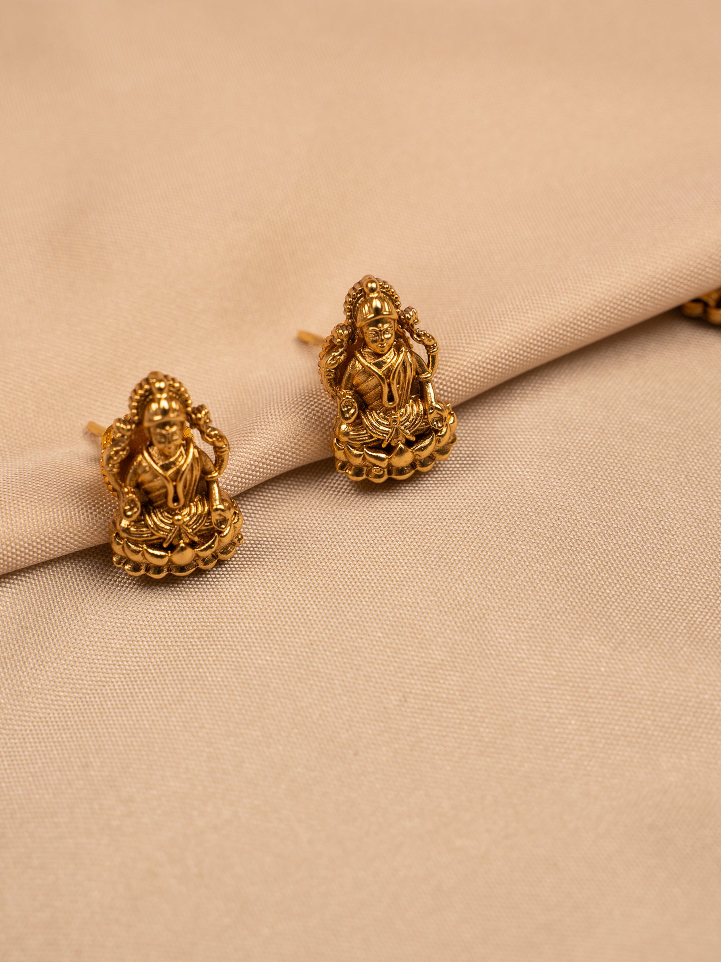 Antique Lakshmi Pendant Set with Stud Earrings – Gold Plated