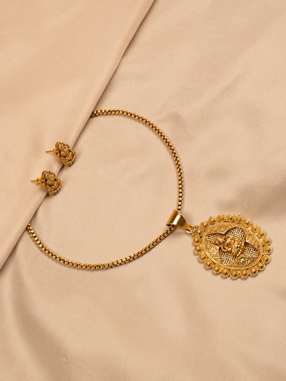 Antique Lakshmi Pendant Set with Stud Earrings – Gold Plated
