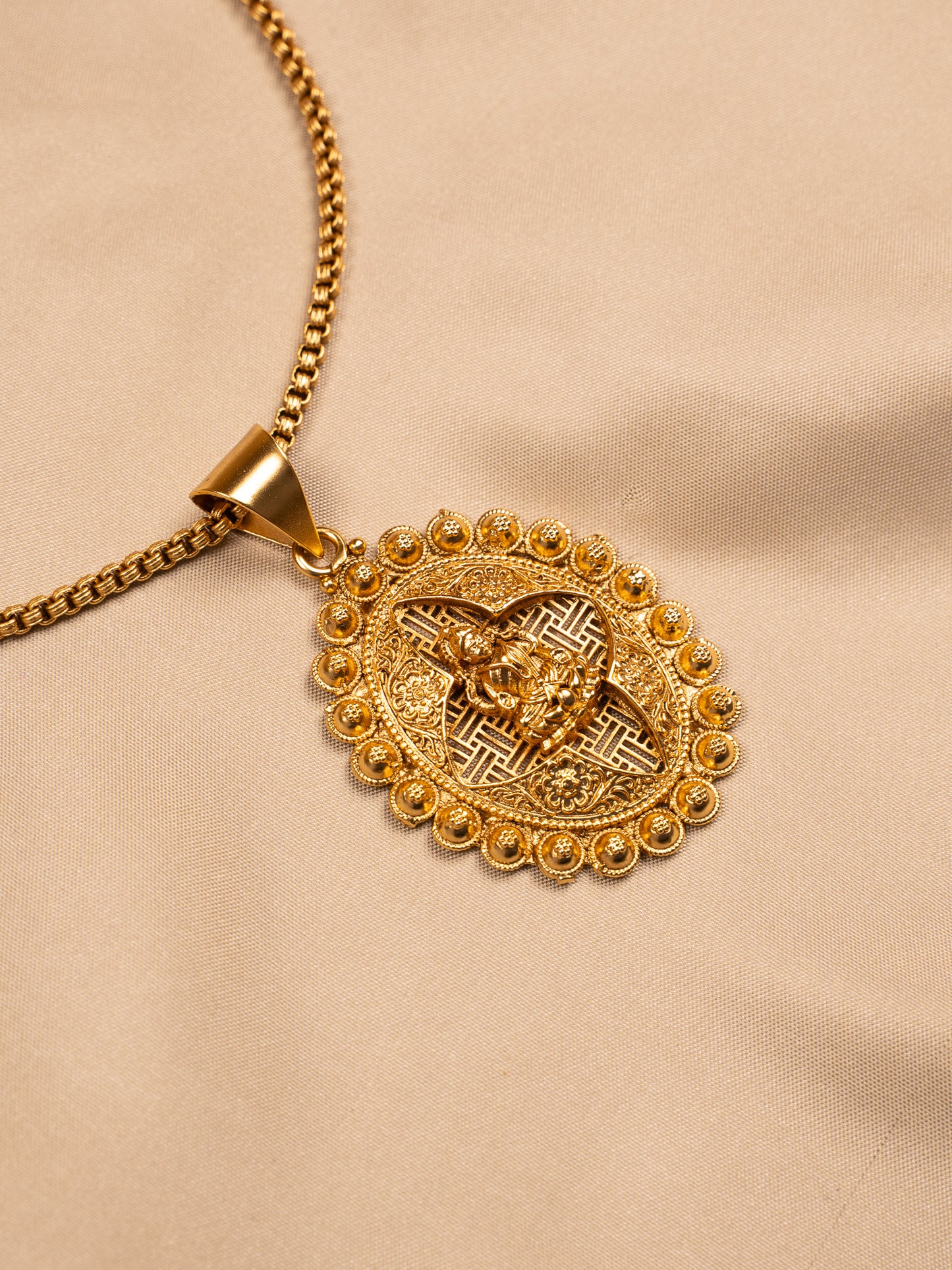 Antique Lakshmi Pendant Set with Stud Earrings – Gold Plated