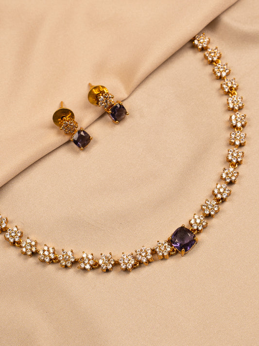 Amethyst & Diamond Floral Necklace Set