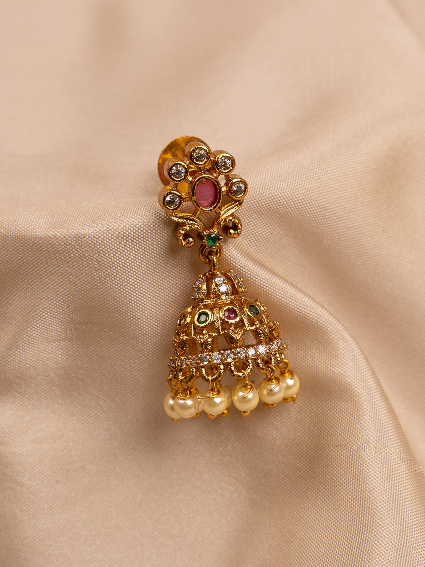 Antique Gold Plated Pearl Jhumka Earrings