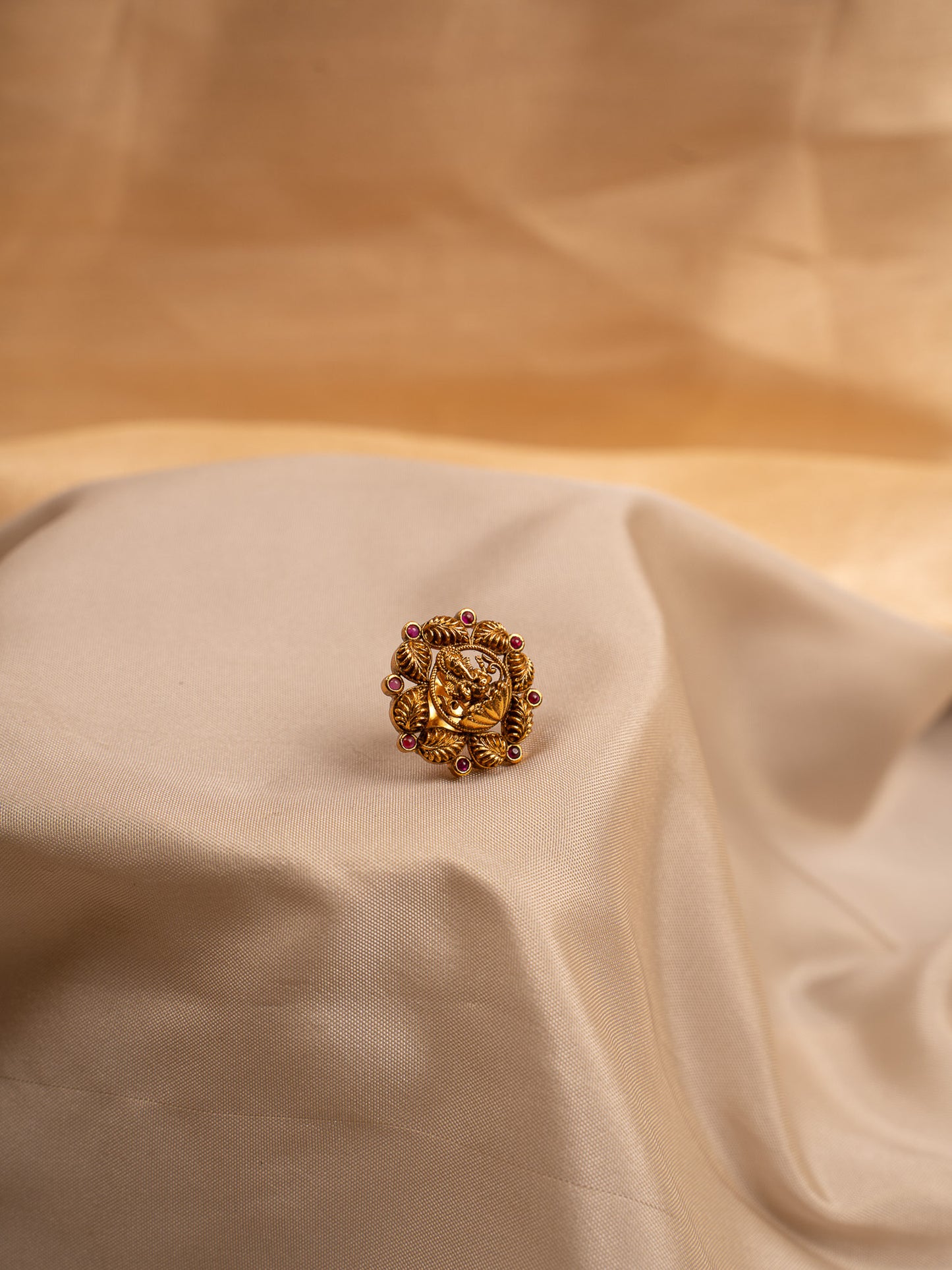 Antique Lakshmi Coin Stud Earrings with Ruby Detailing