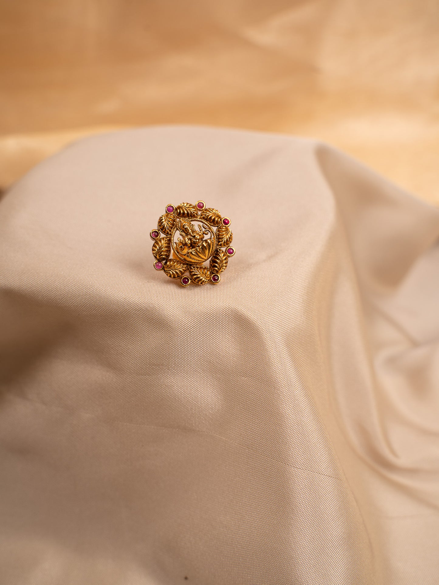 Antique Lakshmi Coin Stud Earrings with Ruby Detailing