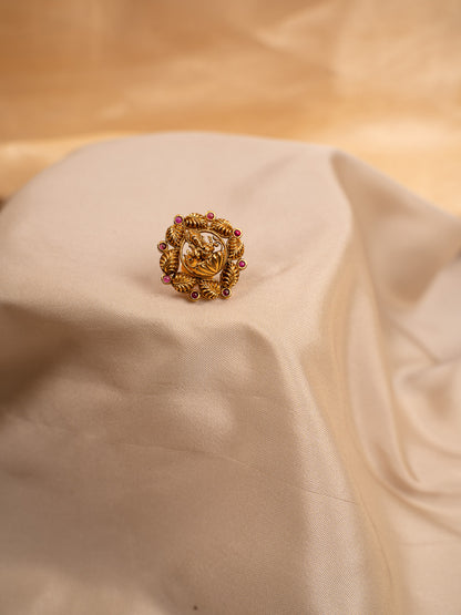Antique Lakshmi Coin Stud Earrings with Ruby Detailing