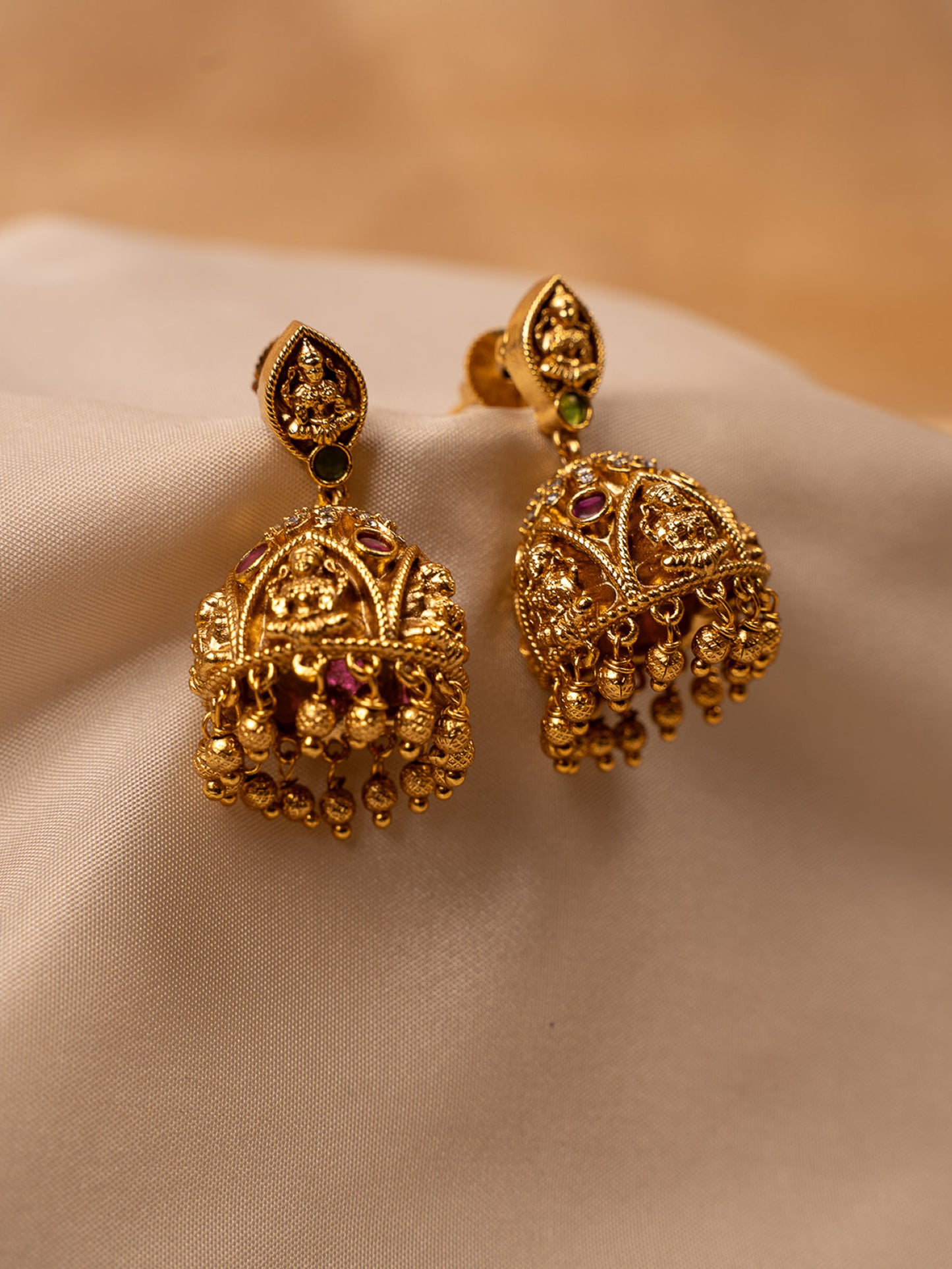 Antique Lakshmi Temple Jhumka Earrings – Gold Plated