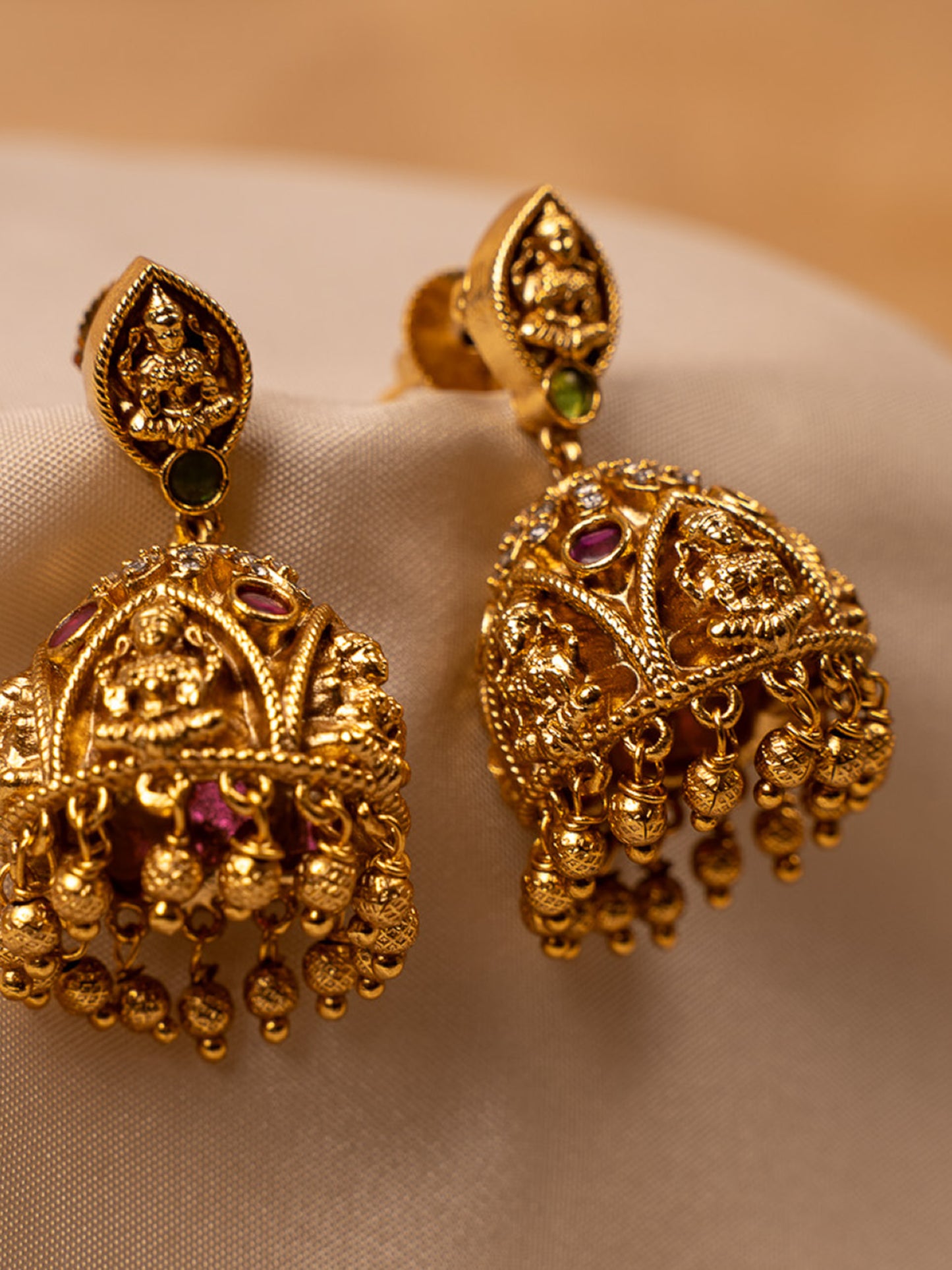 Antique Lakshmi Temple Jhumka Earrings – Gold Plated