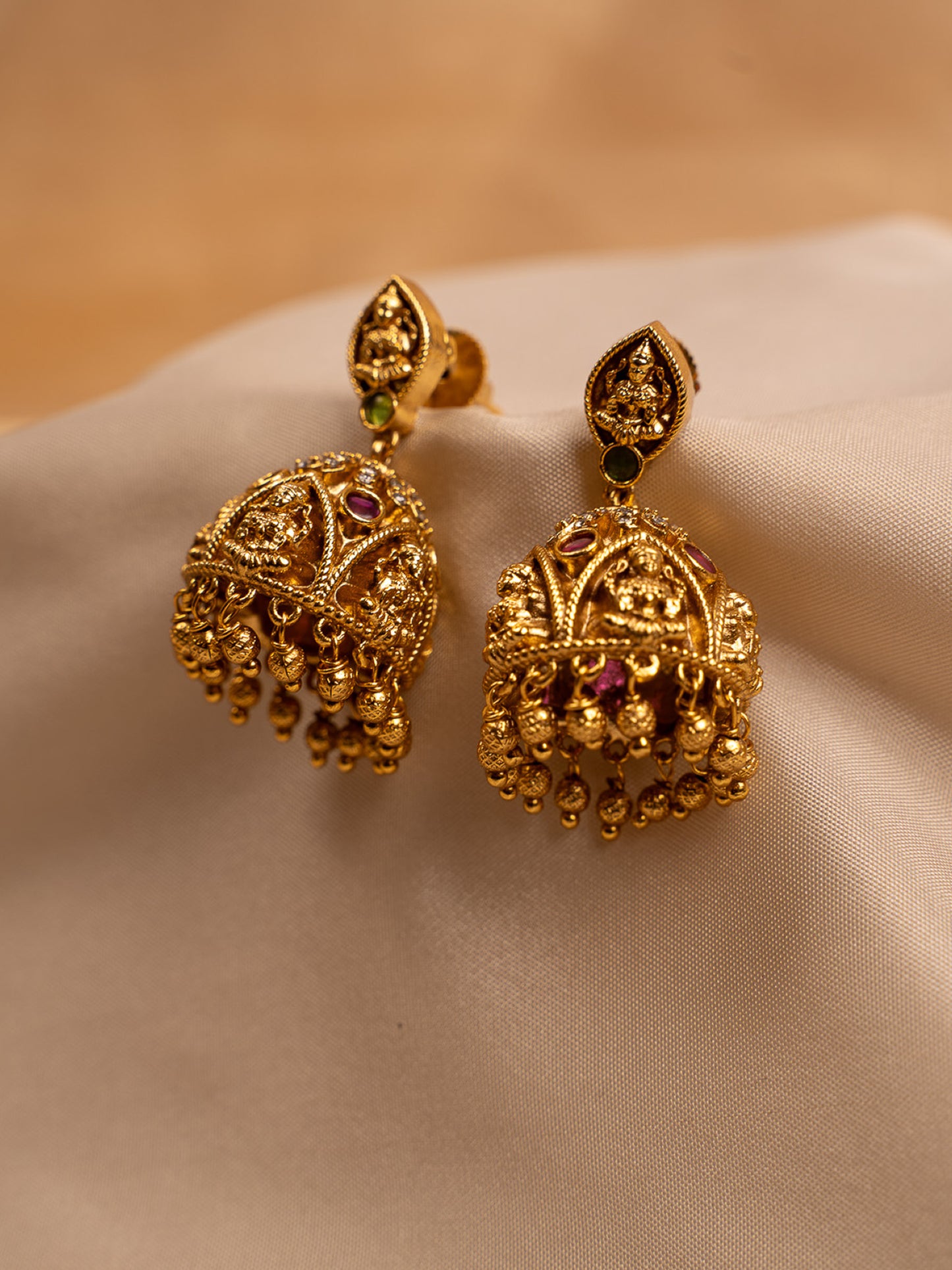 Antique Lakshmi Temple Jhumka Earrings – Gold Plated