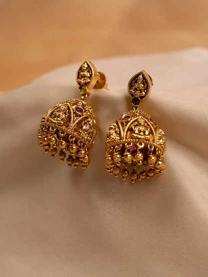 Antique Lakshmi Temple Jhumka Earrings – Gold Plated