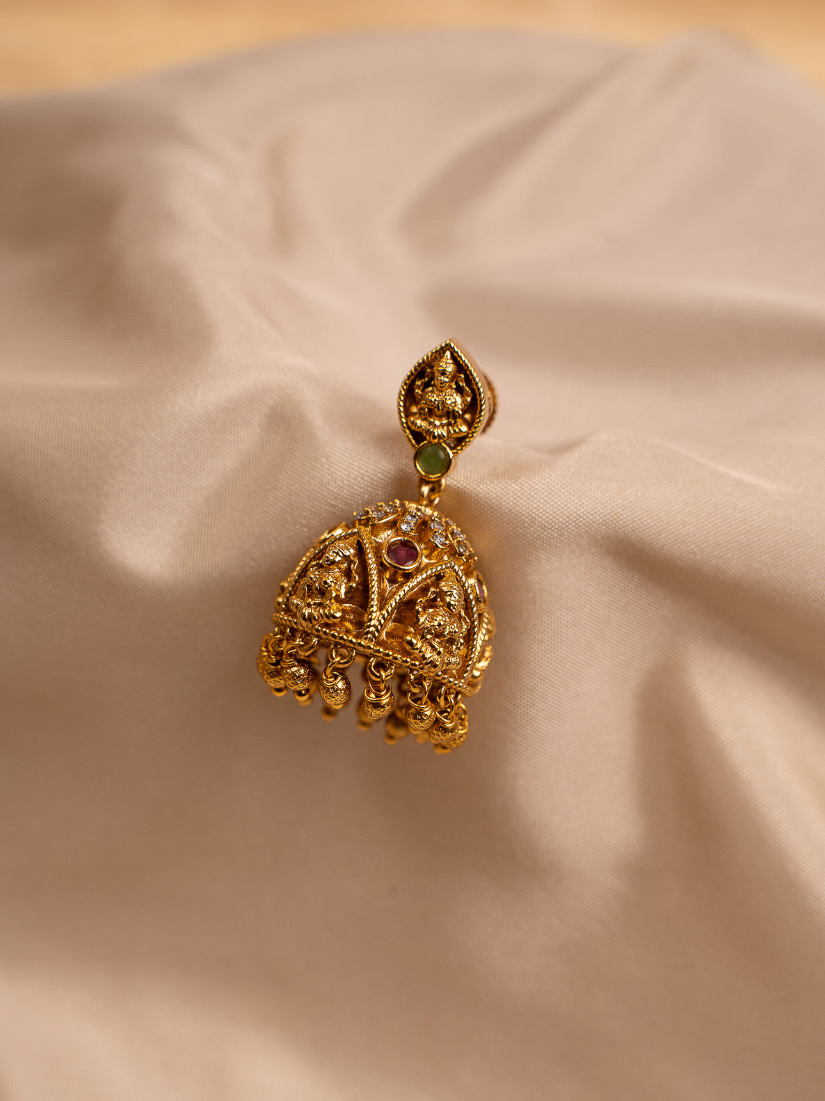 Antique Lakshmi Temple Jhumka Earrings – Gold Plated
