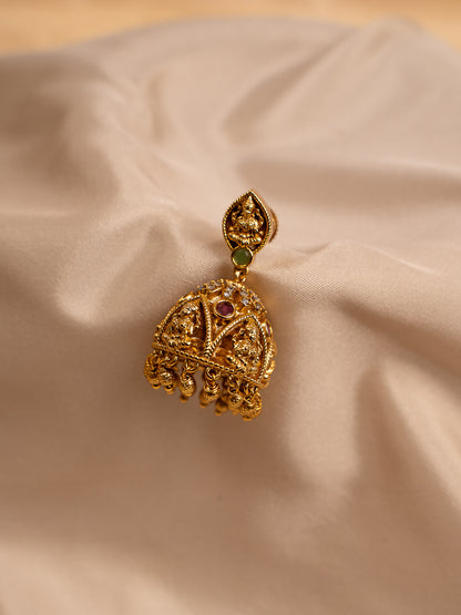 Antique Lakshmi Temple Jhumka Earrings – Gold Plated