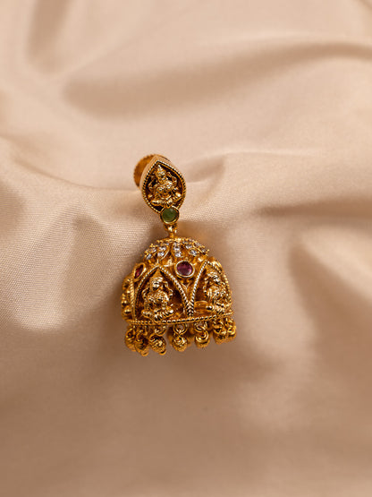 Antique Lakshmi Temple Jhumka Earrings – Gold Plated
