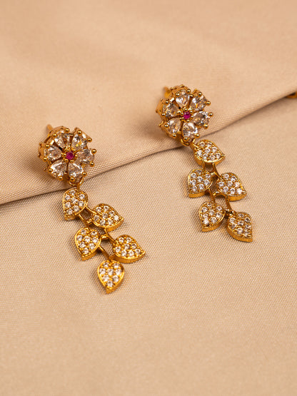 Floral Gold Necklace Set with Ruby Teardrop Pendant