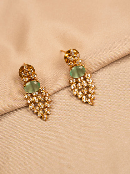 Mint Green Stone Necklace Set with Leaf Crystal Detailing