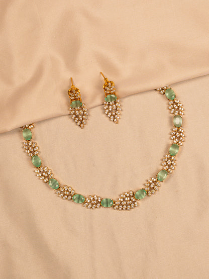 Mint Green Stone Necklace Set with Leaf Crystal Detailing