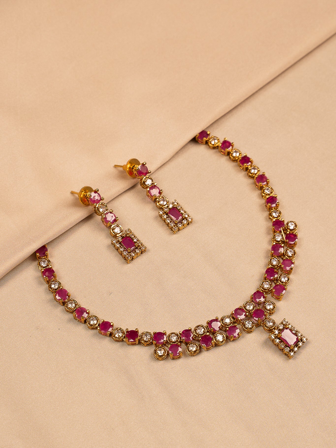 Ruby & Kundan Stone Gold Plated Necklace Set