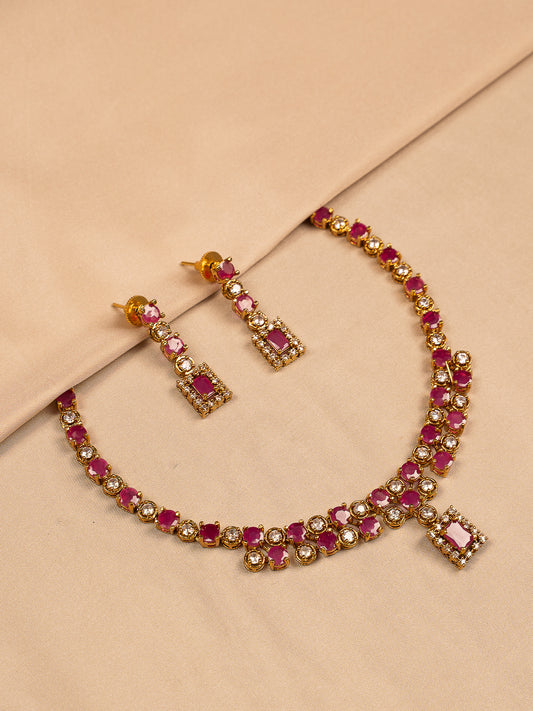 Ruby & Kundan Stone Gold Plated Necklace Set