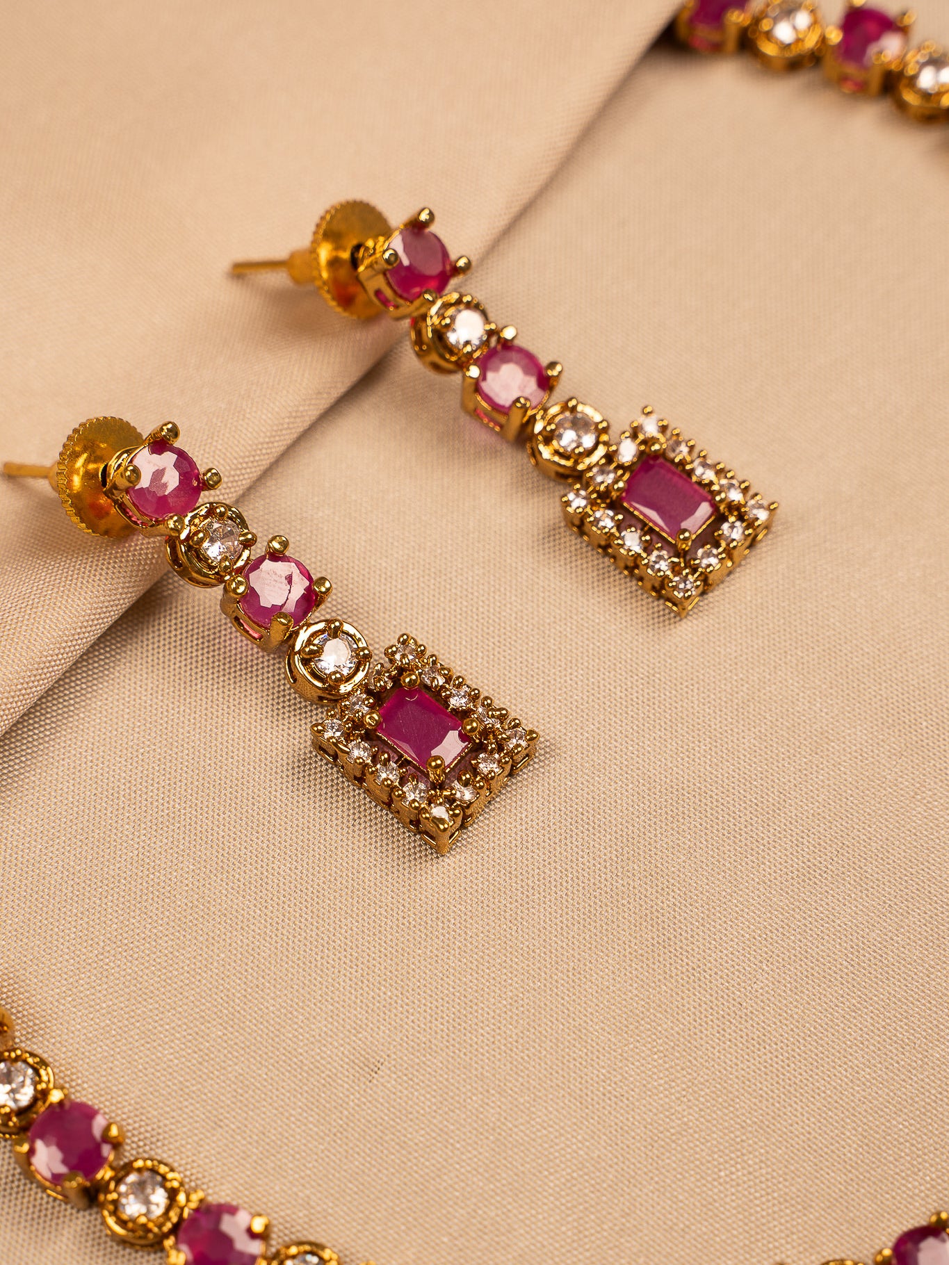 Ruby & Kundan Stone Gold Plated Necklace Set