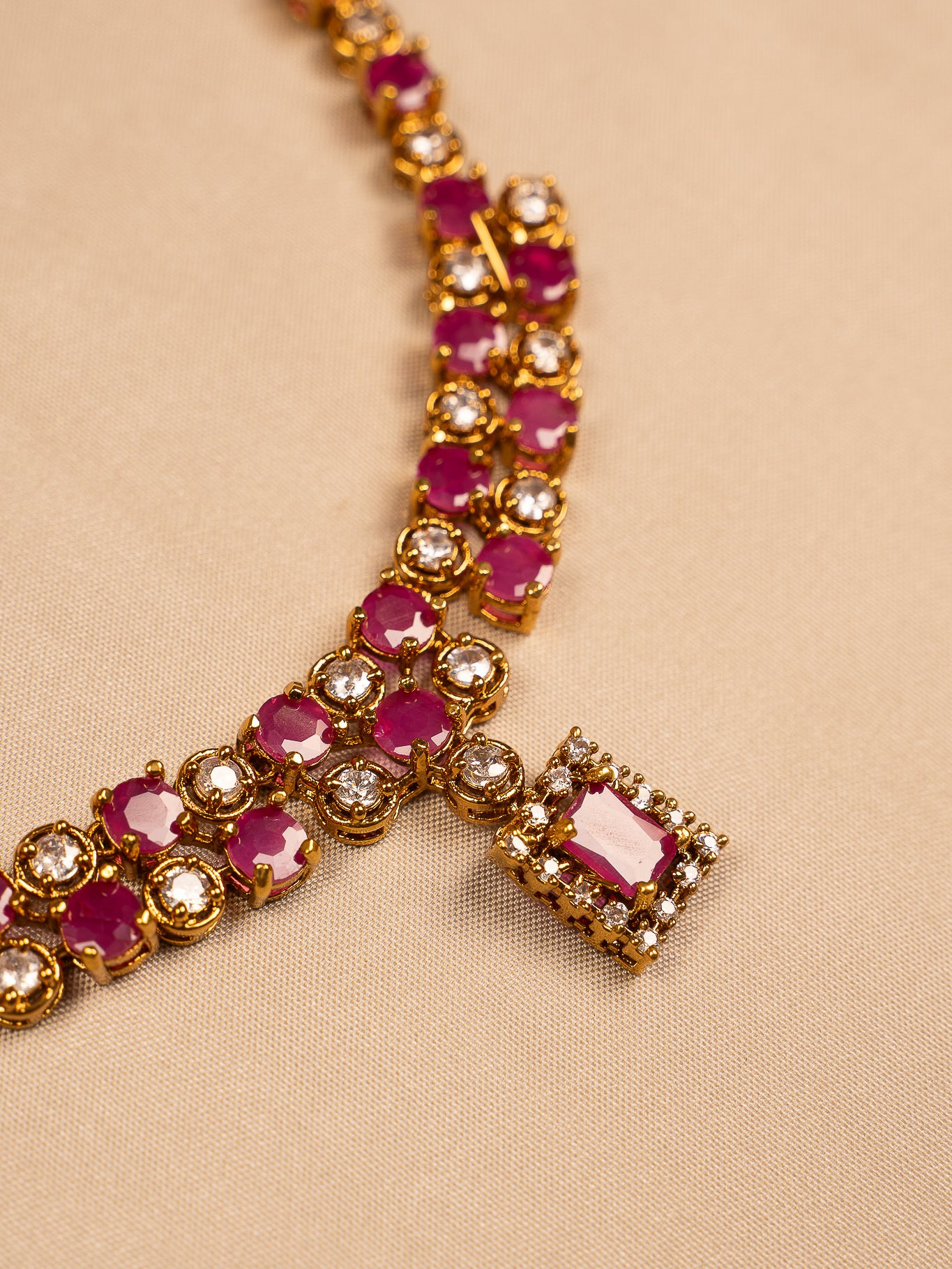 Ruby & Kundan Stone Gold Plated Necklace Set