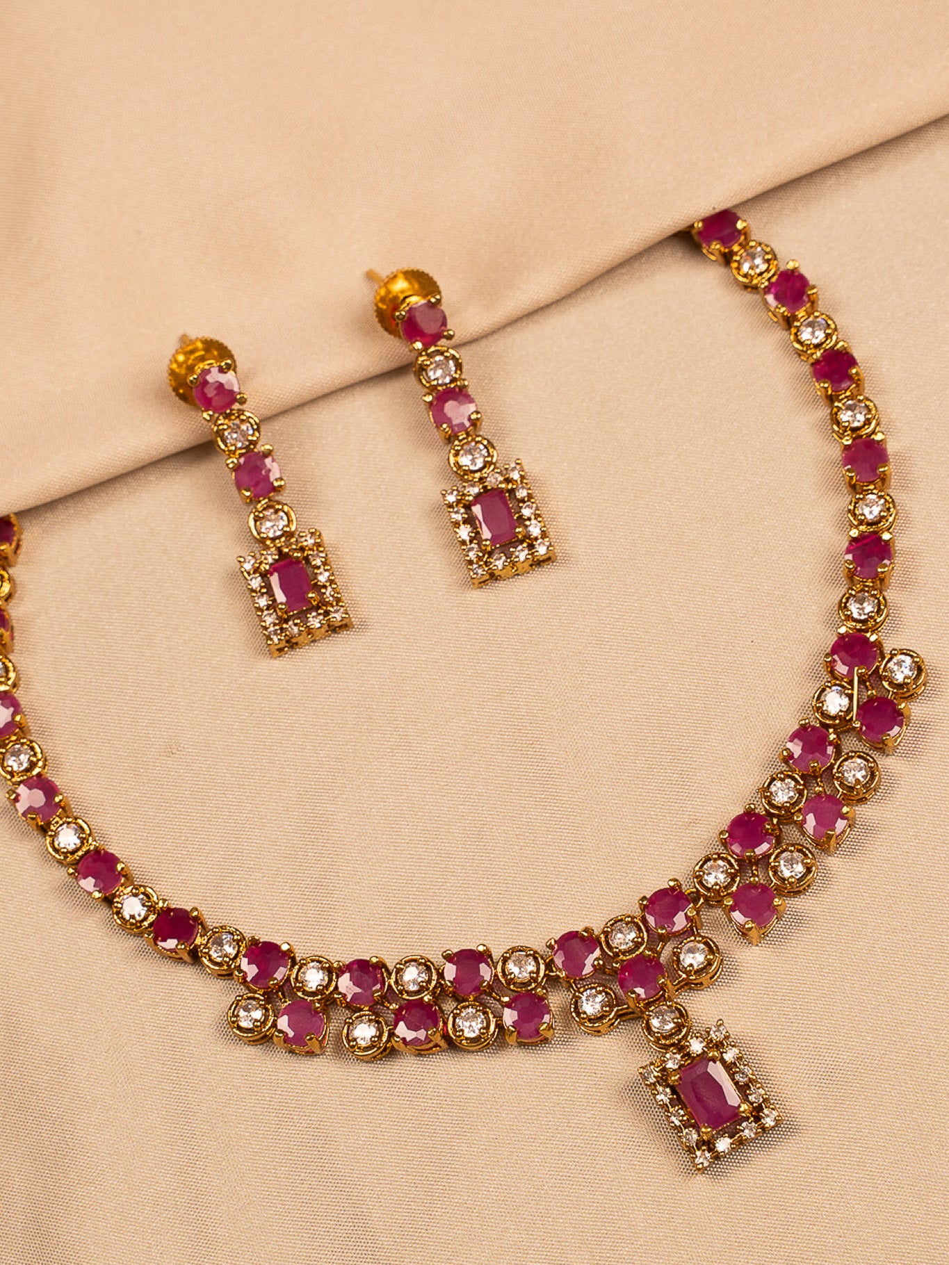 Ruby & Kundan Stone Gold Plated Necklace Set