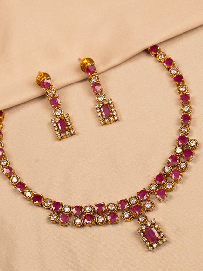 Ruby & Kundan Stone Gold Plated Necklace Set