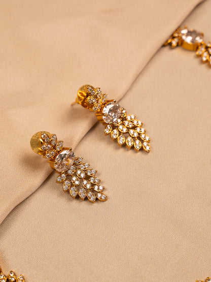 Classic Oval Crystal Necklace Set with Gold Leaf Accents
