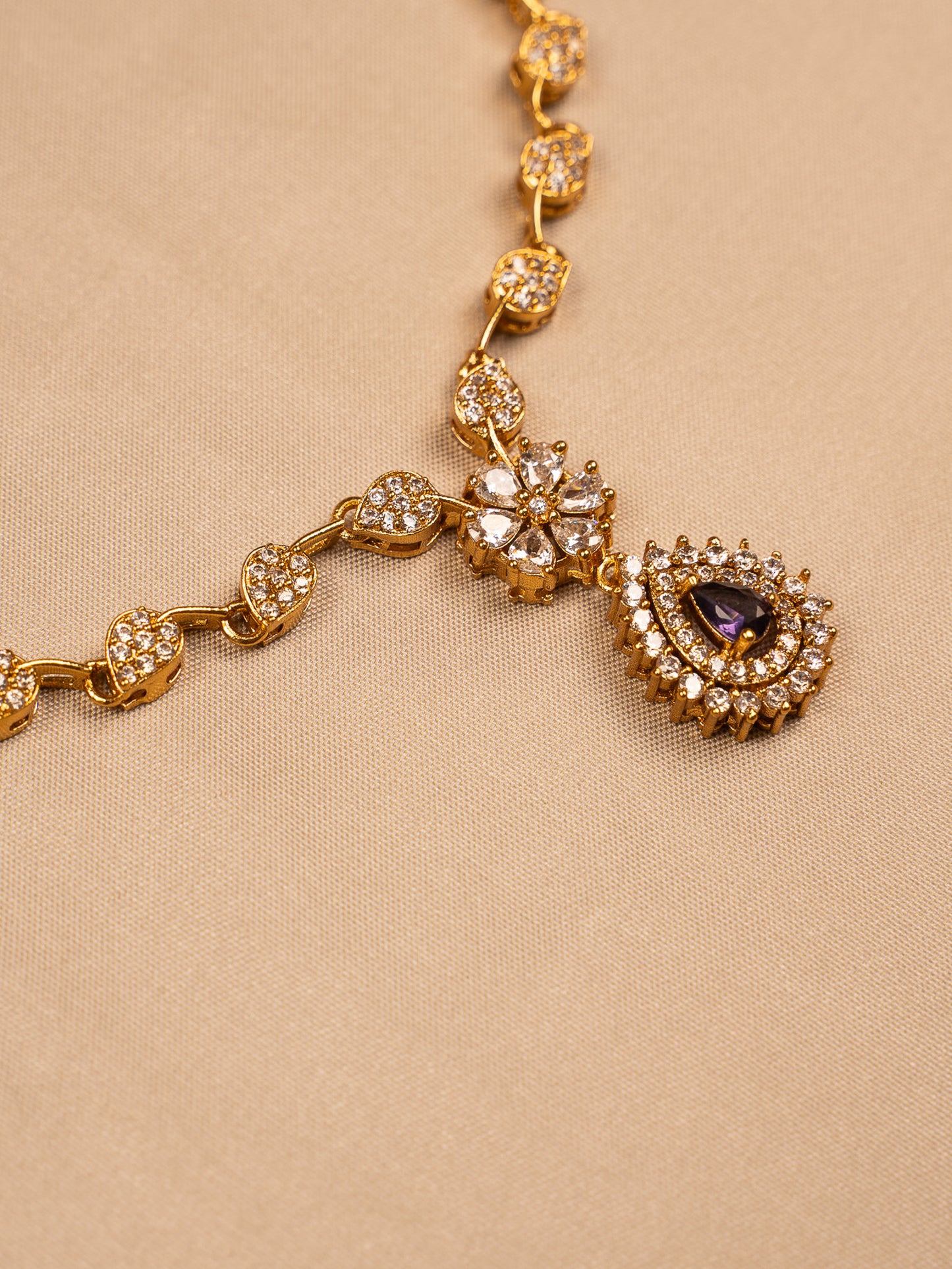 Gold-Plated Floral Crystal Necklace Set with Earrings