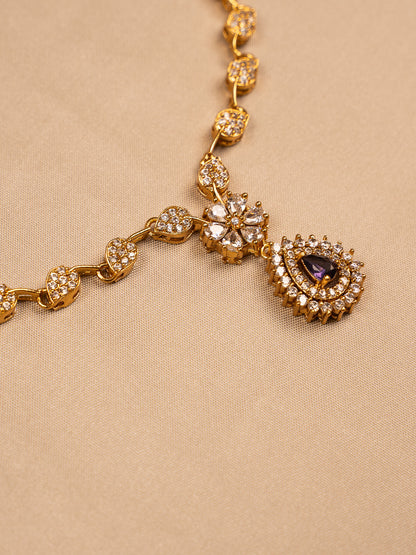 Gold-Plated Floral Crystal Necklace Set with Earrings
