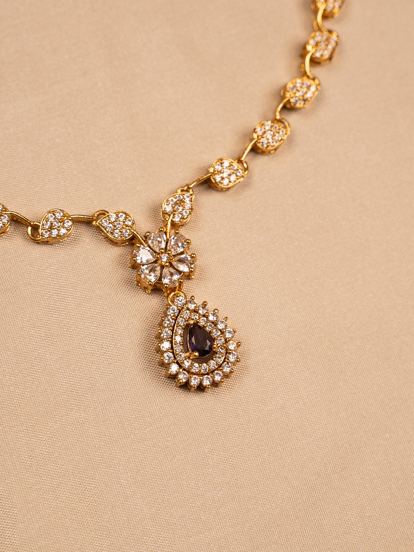 Gold-Plated Floral Crystal Necklace Set with Earrings