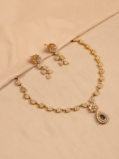 Gold-Plated Floral Crystal Necklace Set with Earrings