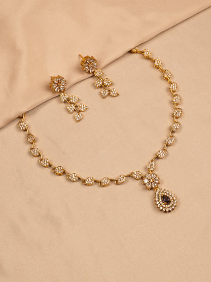 Gold-Plated Floral Crystal Necklace Set with Earrings