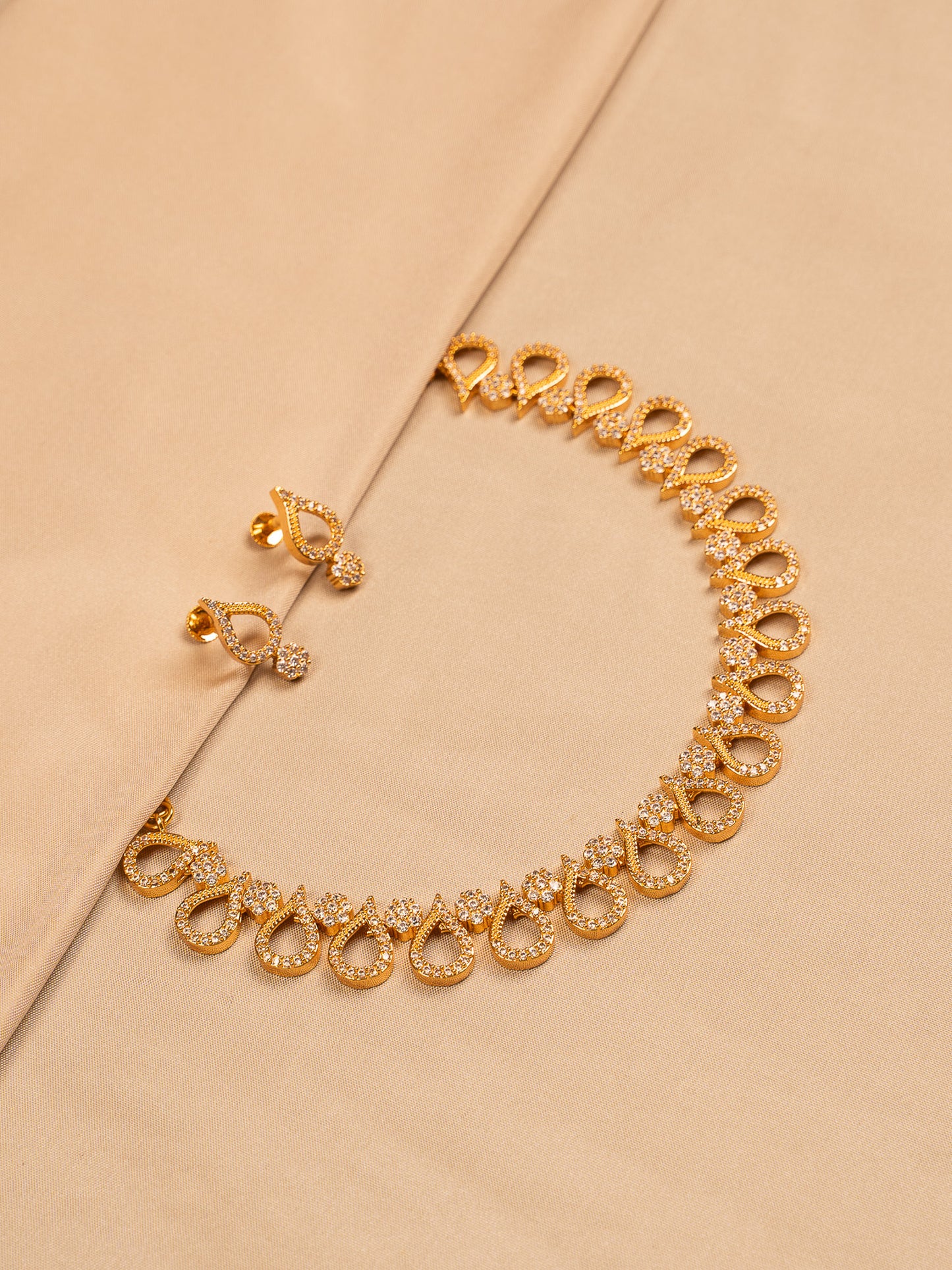 Teardrop Zircon Necklace Set with Earrings – Gold-Plated Finish