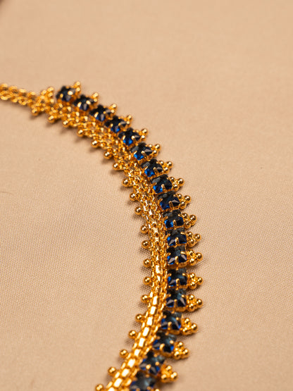 Gold-Plated Choker Set with Sapphire Blue Stones & Matching Studs