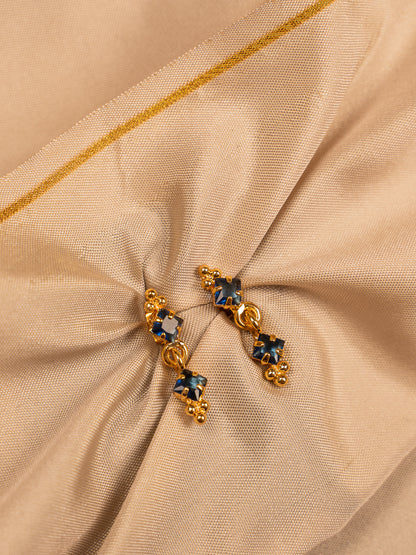 Gold-Plated Choker Set with Sapphire Blue Stones & Matching Studs