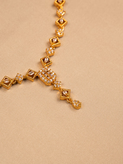 Gold Plated Geometric Necklace Set with American Diamond Accents