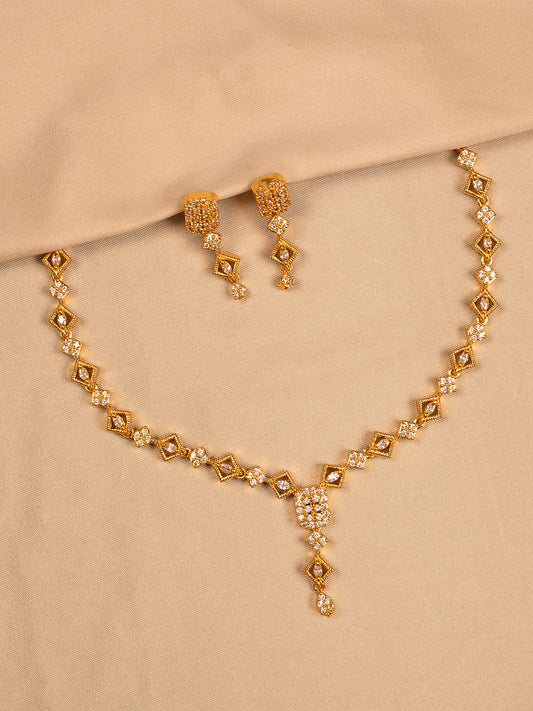 Gold Plated Geometric Necklace Set with American Diamond Accents
