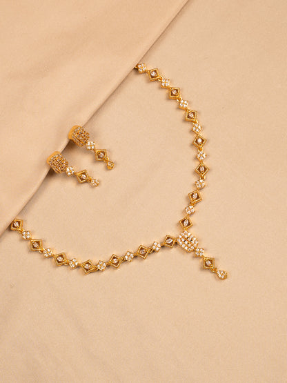 Gold Plated Geometric Necklace Set with American Diamond Accents