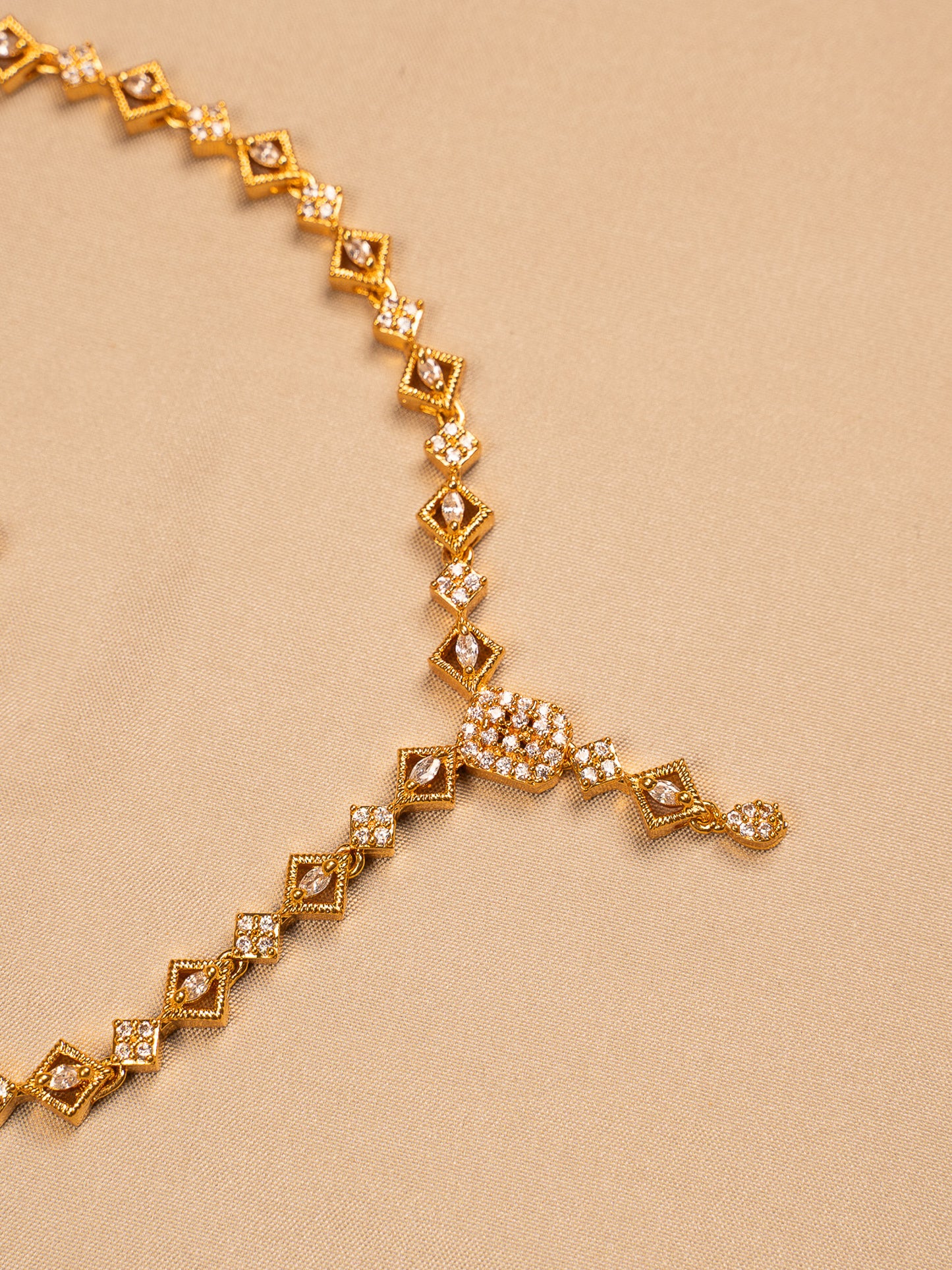 Gold Plated Geometric Necklace Set with American Diamond Accents