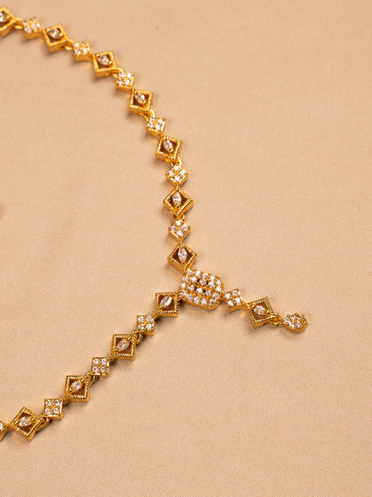 Gold Plated Geometric Necklace Set with American Diamond Accents