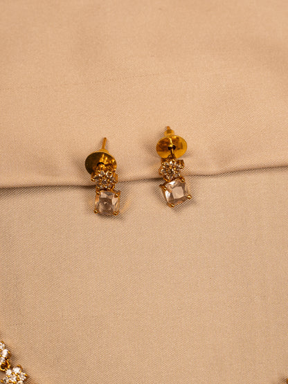 Floral Crystal Gold Necklace Set with Stud Earrings