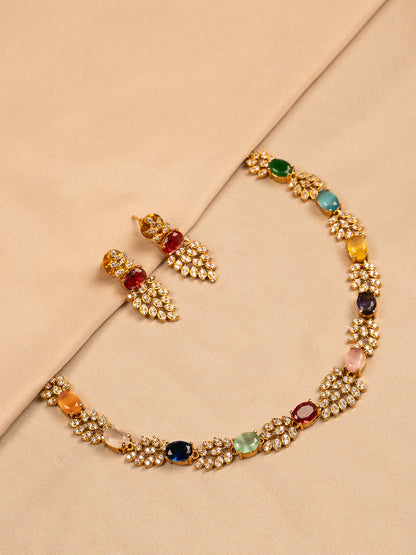 Royal Navaratna Necklace Set with American Diamonds